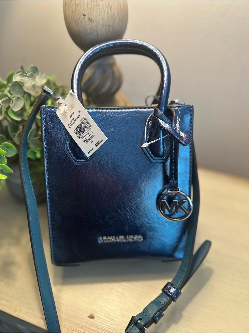 Michael Kors Mercer Metallic Teal Xsmall Tote with Crossbody Strap